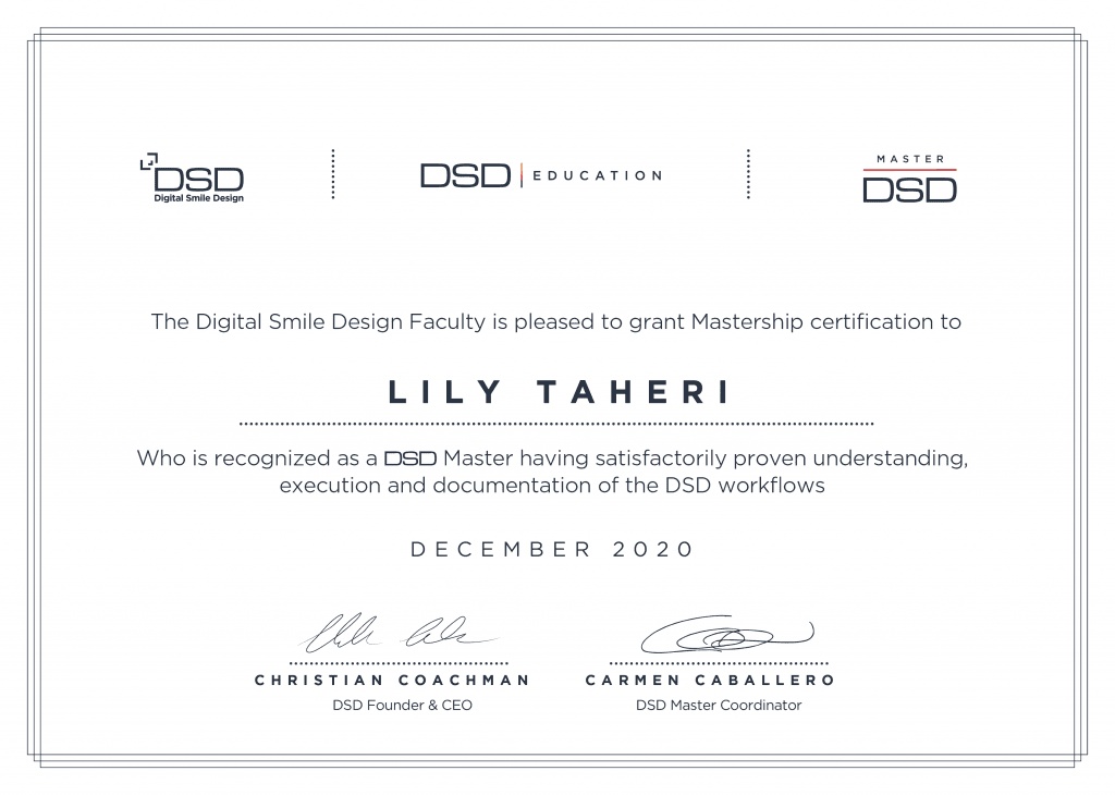 Dr Lily Taheri - DSD Mastership Certification